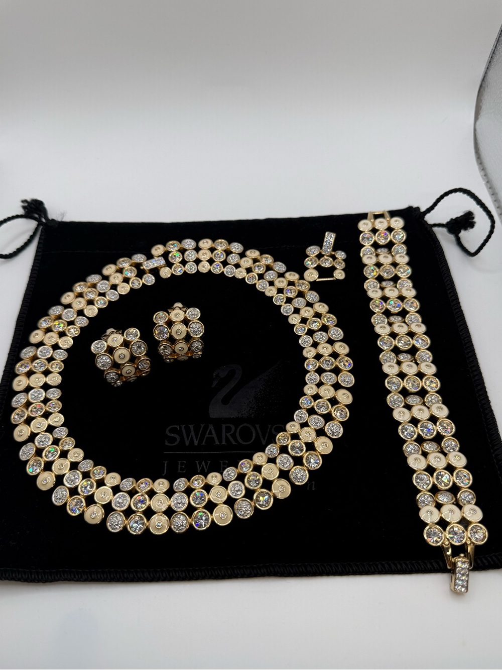 Vintage Swarovski Crystal Enamel Necklace Bracelet Earrings Parure Set